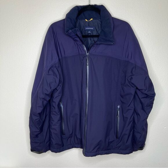 Lands End Aquacheck Thermolite Zip Front Hooded Navy Jacket Coat Men Large 42 44 - Picture 16 of 16